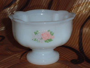 AVON Vintage Milk Glass Candy Bowl Or Soap Dish With Cute Pink Roses  - Picture 1 of 4