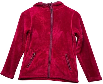 Lands End Kids Fleece Zip Up Hooded Jacket Size M 10/12 Raspberry Red - Image 1 of 4