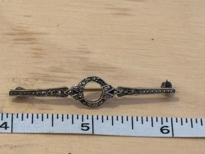 Vintage Sterling Brooch Marcasite Pin 925 Marked Sterling Silver Elegant Dainty - Image 1 of 4