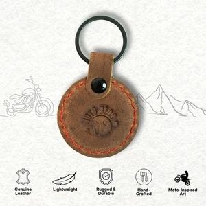 Handmade Round Leather Keychain | Embossed Moto Art Biker Key Ring Gift - Picture 1 of 24