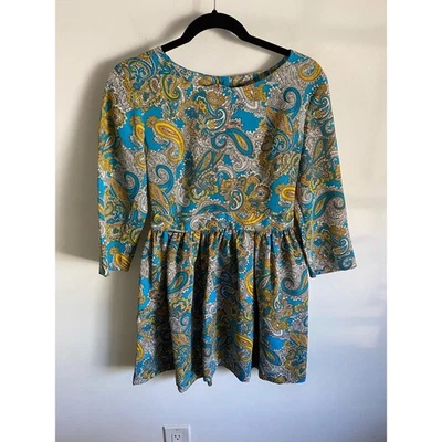 Бирюзовый желтый пейсли печать Кокетливое платье женский размер 8 - Изображение 1 из 4