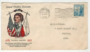 1933 POLISH PATRIOT THADDEUS KOSCIUSZKO 734-2 BOSTON MASS BY LINPRINT - Picture 1 of 1