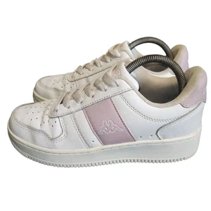Kappa Trainers Kids 3 White Pink Leather La Morra Low Lace Logo Shoes Sneakers - Picture 1 of 17