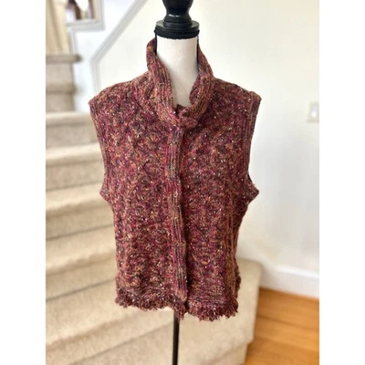 St. John Red & Orange Knit Fringe Trim Wool & Alpaca Vest - Image 1 of 4