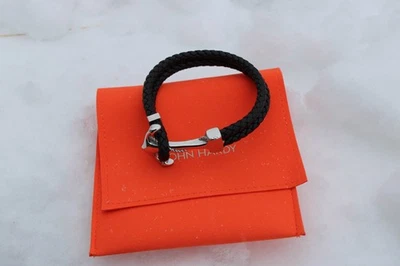 John Hardy Anchor Hook Clasp Bracelet Leather Sterling Silver Mens - Image 1 of 3