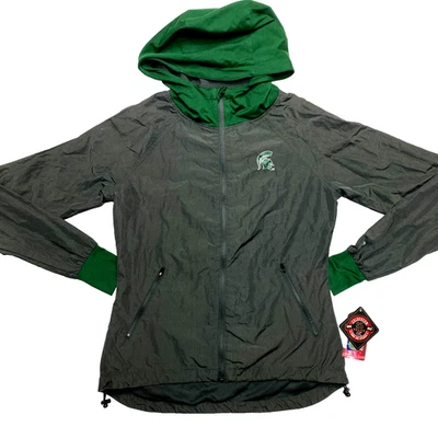 NWT Michigan State Spartans Jacket Womens S Black Green Windbreaker  - Image 1 of 4