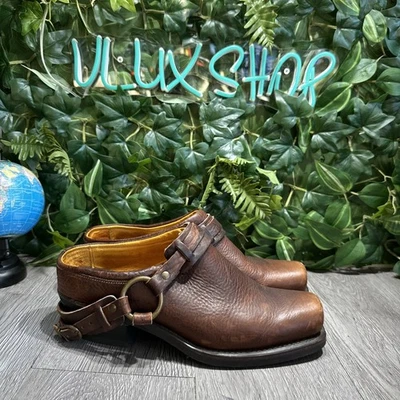 Vintage Frye Harness Women Moto Brown Leather Mules Shoes Sz 11 - Image 1 of 4