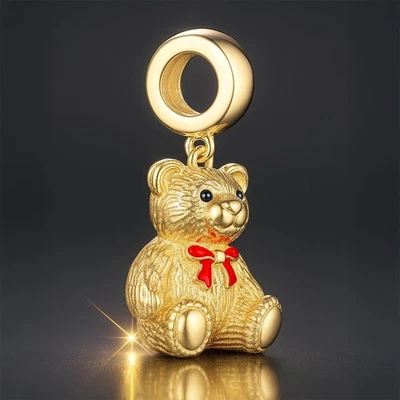Teddy Bear for Charm Bracelets - 925 Sterling Silver Elegantly Plated in Gold - Изображение 1 из 4