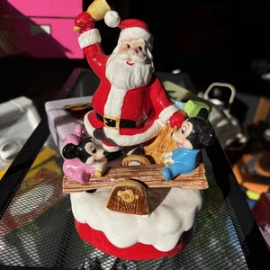 Disney Christmas Santa Baby Mickey Minnie Mouse Music Box 1985 Japan - Picture 1 of 5