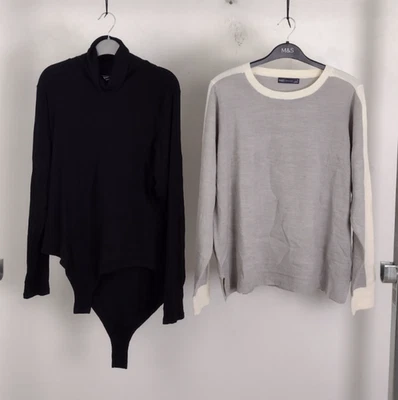 M&S 2pcs Womens Knitted Bodysuit & Jumper Grey Black Size UK 20 NEW F2 - Image 1 of 4