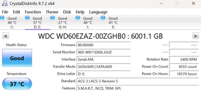 WDC WD60EZAZ-00ZGHB0 6TB SATA 3.5" - Western Digital - Image 1 of 3