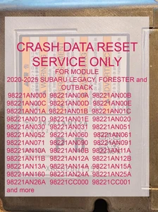 Service, Reset CRASH DATA SUBARU 98221AN12A - Picture 1 of 1