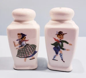 Vintage Christmas Salt Pepper Shakers Japan Royal Sealy Boy Girl Poinsettia Rare - Picture 1 of 8