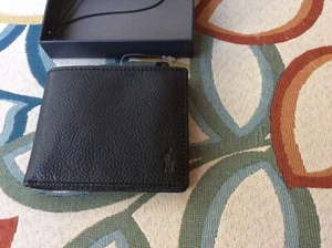 POLO RALPH LAUREN black PEBBLE leather PASSCASE WALLET nib $145 FSUSA * read * - Picture 1 of 7