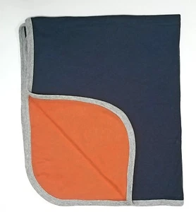 Dust Bunnies Baby Blanket Navy Blue Gray Trim Orange Reverse 100% Cotton USA - Picture 1 of 7