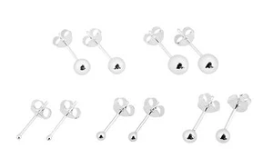 Pendientes de pernos de bola de plata esterlina sólida 925 alfileres de nariz de 1 mm a 5 mm paquetes múltiples - Imagen 1 de 10