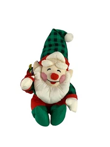 Peluche vintage nylon Babbo Natale plaid verde rosso Natale seduta 12,5" giocattolo - Foto 1 di 8