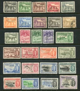 TURKS CAICOS ISLANDS 1938-50 KGVI Used Lot 2 Sets 27 Stamps cat £100 - Picture 1 of 1
