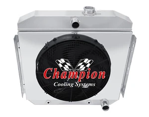 Radiador AL 4 filas, ventilador de 16", cubierta para Chevrolet Bel Air 1955 1956 montaje de 6 cilindros - Imagen 1 de 9