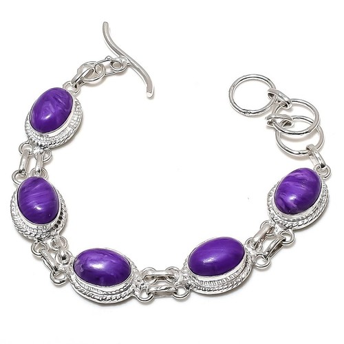 VALENTINO Bracciale gioiello argento sterling 925 fatto a mano pietra preziosa caroite viola misura 7 8"