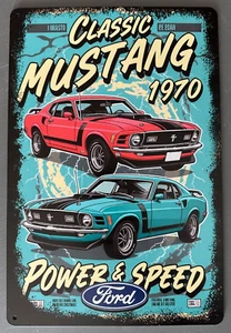 Insegna metallo Ford Mustang 1970 30x20 cm garage vintage uomo capannone grotta - Foto 1 di 2