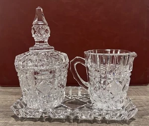 Vintage Heavy Lead Crystal Creamer Sugar And Tray Eloquent Top Quality Bohemian - Picture 1 of 17