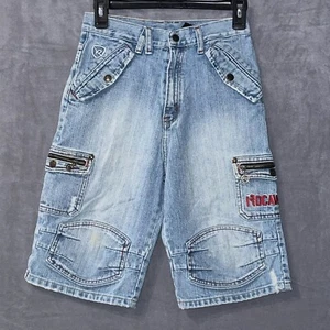 Vintage Rocawear Jean Shorts Boys 12 Blue 90s Denim Zip Skater Y2k Denim - Picture 1 of 6