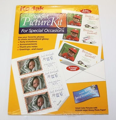 KODAK PICTURE KIT PHOTO PAPER/ENVELOPES 10 SHEETS 8 1/2 x 11-(30) 3.4" X 7" CARD - Image 1 of 4