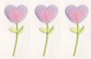 Lot of 3 Purple Pink Heart Flower Embroidery Patch - Picture 1 of 1
