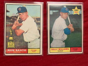 1961 Topps Ron Santo & Billy Williams Chicago Cubs HOF      2 card lot