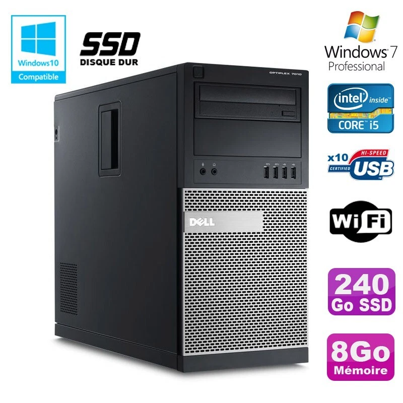 PC tour DELL OptiPlex 7010 Core I5-3470 3.2Ghz 8Go 240Go SSD DVD Wifi Win 7 - Imagen 1 de 1