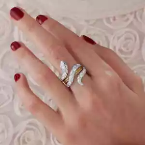 Fantastic Square Yellow Citrine, White CZ & Blue Sapphire Eyes Snake Design Ring - Picture 1 of 6