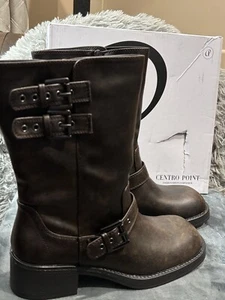 CentroPoint Women's Mid Calf Riding Boots Chunky Heel US Women’s Size 8 Brown - Picture 1 of 4