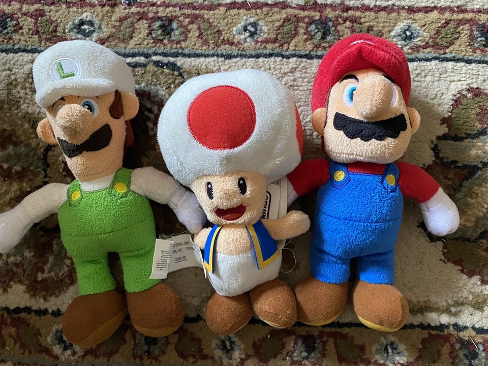 Jakks Super Mario & Fire Luigi & Toad 8" Plush World of Nintendo Stuffed Rare - Image 1 of 4