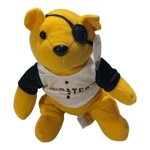 Pittsburgh Pirates Baseball UPMC Bean Bag Bear Plush 8.5" 2002 Limited Eye Patch Cover