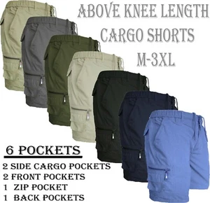 Mens Cargo Combat Multi Pocket Elasticated Waist Size Plain Lightweight Shorts - Picture 1 of 21