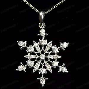 QUALITY CRYSTAL pendant SNOWFLAKE NECKLACE winter snow 18" CHAIN SILVER FASHION - Picture 1 of 12