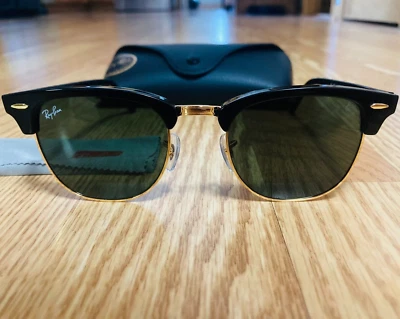 Occhiali da sole Ray-Ban RB3016 Clubmaster nero lucido/oro W0365 51mm perfetti! - Immagine 1 di 4