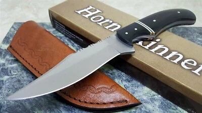 Cuchillo de caza con mango de cuerno hoja fija lima trabajo columna funda de cuero cuchillo de 8,5" Foto 1 de 4