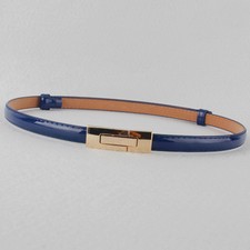 Women Lady Thin Skinny Gold Catch Lock Buckle Adjustable Leather Waist Belt