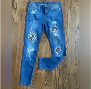 Judy Blue Jeans Womens 11/30 Blue Denim Skinny Distressed Leopard Stretch Pants - Picture 1 of 1