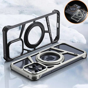 For iPhone 16 Pro Max 15 14 Aluminium Alloy Phone Case Magnetic Ring Stand Cover - Picture 1 of 18