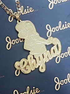 PERSONALIZED 14K GP 3D DOUBLE PLATED SCRIPT NAME PLATE NECKLACE / Any Character  - Picture 1 of 8