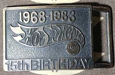 1987 Vintage 1968-1983 Mattel Hot Wheels 15th Birthday Brass Belt Buckle EC Look - Image 1 of 4