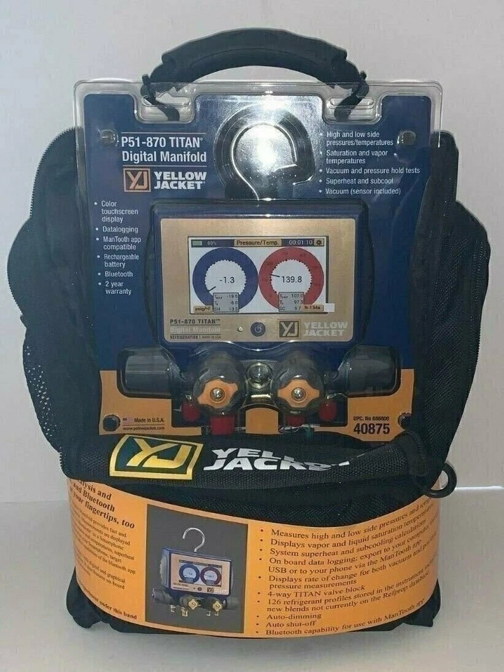 Yellow Jacket P51-870 Titan Digital Manifold 40875 w/ 5/16 Compact Valve Hoses - Image 1 of 4
