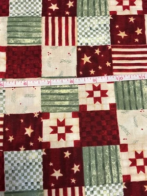 Holiday Patchwork Quilting Fabric 30x22" Cotton Red Green White Star Pattern - Image 1 of 2
