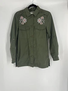 COTTON ON women army green button light jacket size 2 floral embroidered pockets - Picture 1 of 13