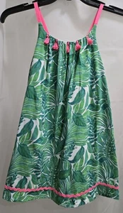Girls Tommy Bahama Green/White Leaf Print Lined Dress With Pink Trim Size 7 - Picture 1 of 11