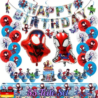 Spiderman Geburtstag Set ⭐ Folienballon Marvel Avengers Deko Set Cupcake Topper - Bild 1 von 4