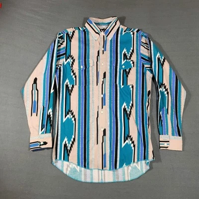 Vintage Wrangler Cowboy Cut Button Up Shirt Mens Size 15.5 Aztec Western USA  - Image 1 of 4